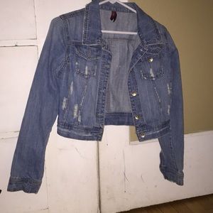 Distressed short jean jacket